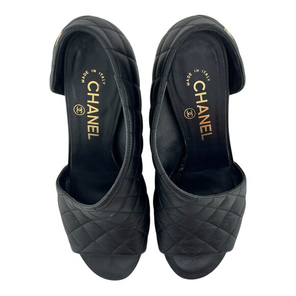 CHANEL Quilted Leather Peep Toe D'Orsay Stiletto Pumps (EU 38) - Picture 9 of 14